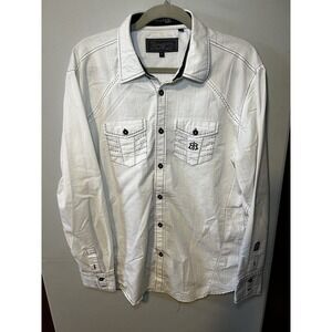 ROAR Signature Mens White Button Front Long Sleeve Casual Shirt Size Large